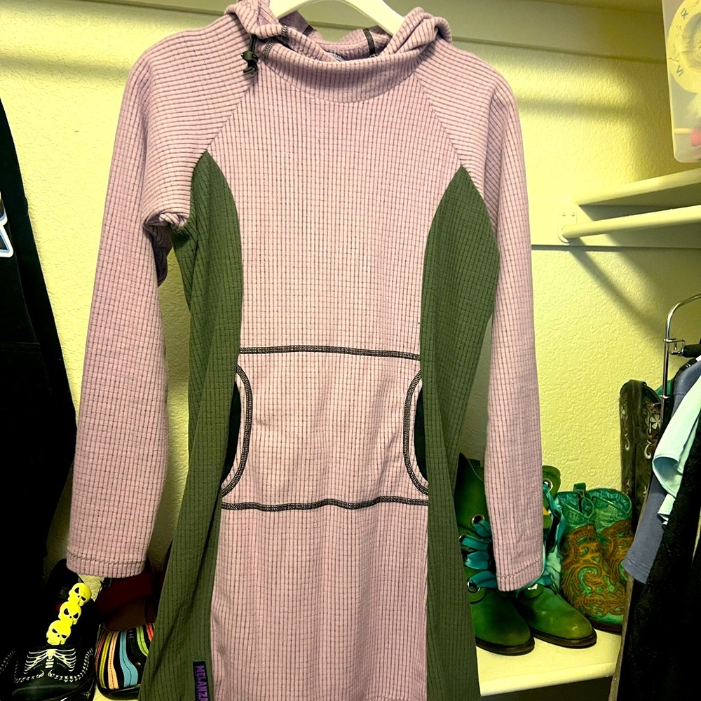 Light purple and gray Melanzana hoodie dress
